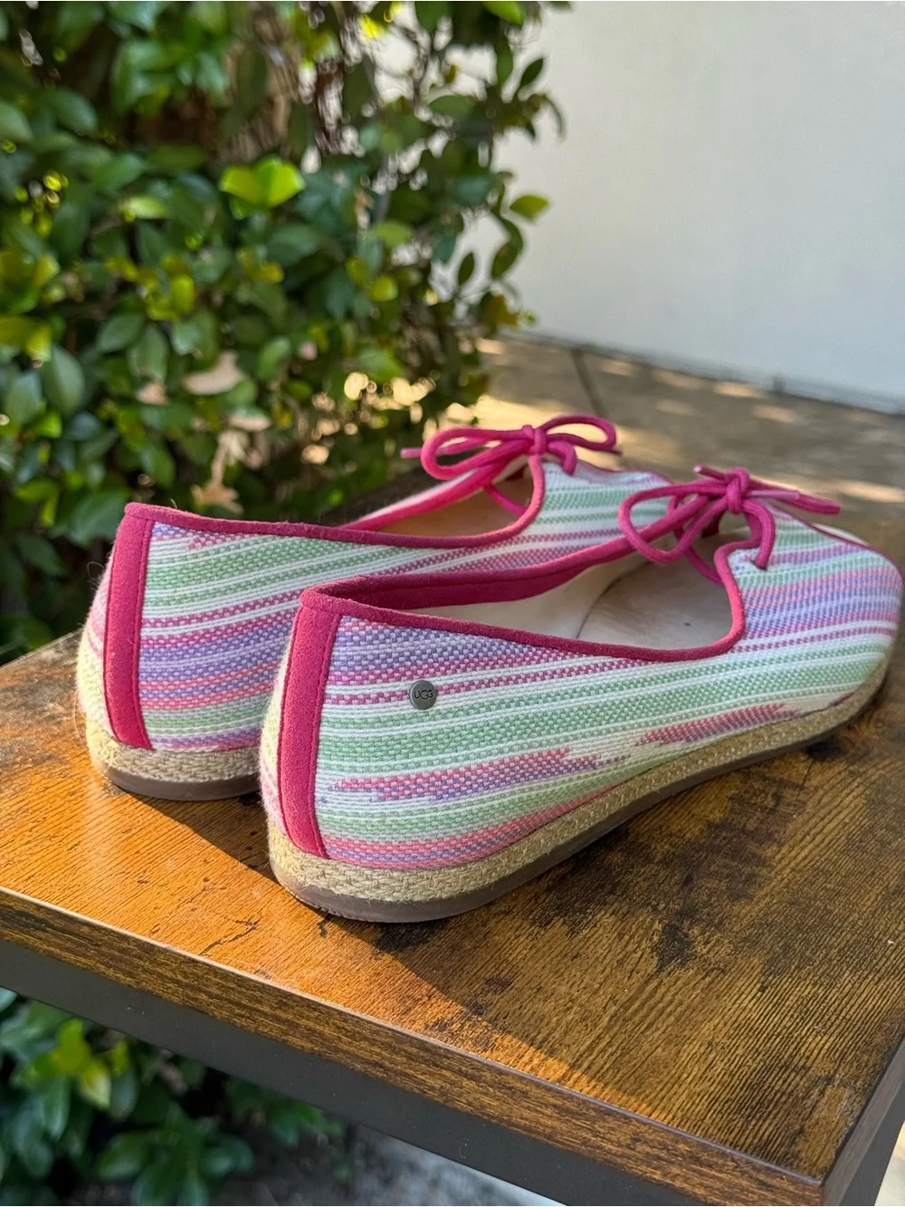 UGG Marleigh Serape Espadrille Flats Pink Multi Stripe Peep Toe Size 10